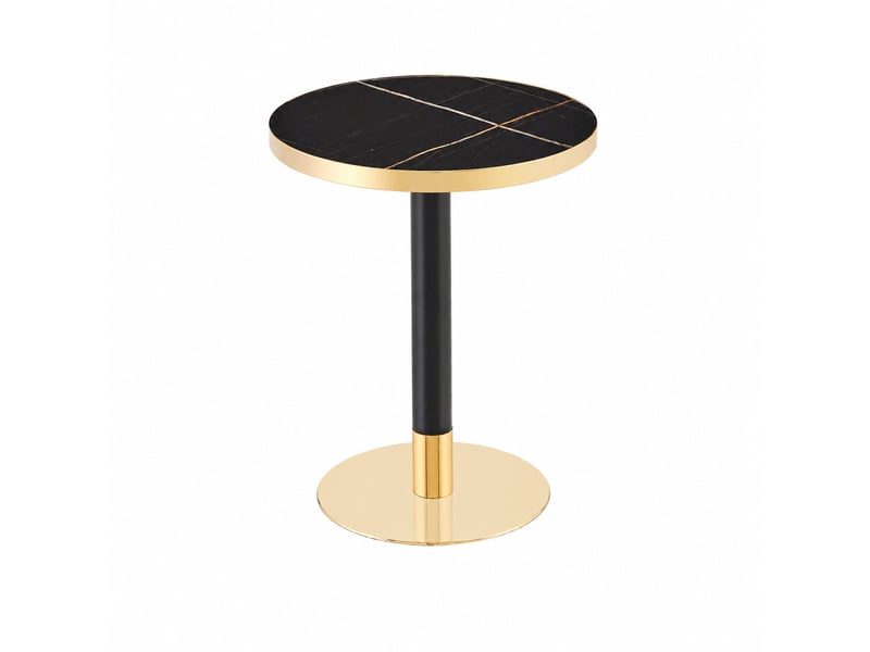  Table basse ronde avec plateau effet marbre et bord doré, piètement métal noir, pour salon, ø 60 cm × 73,7 cm  - Conforama A