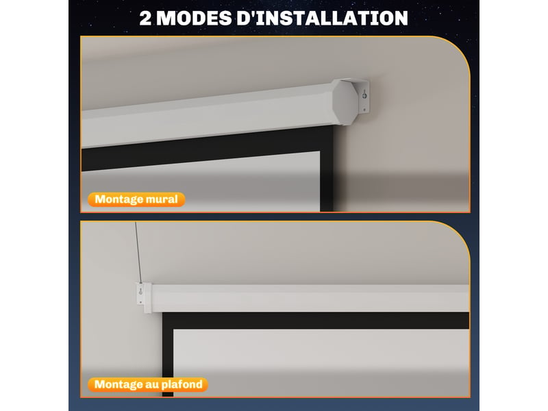  Écran de projection de 84 pouces, écran vidéoprojecteur, 4:3 4k hd, fixation mur ou plafond, blanc, 181l x 8p x 138h cm  - Conforama W