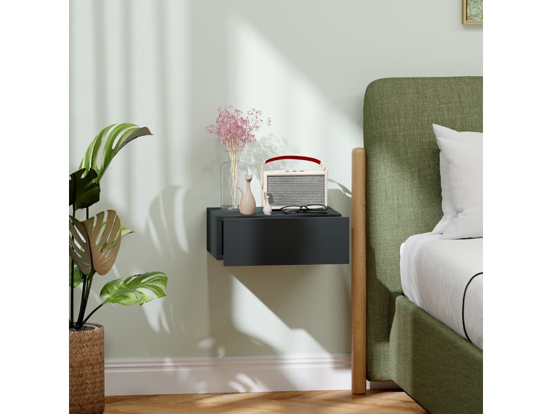 Table de chevet murale moderne avec tiroir, en bois, 40 x 30 x 15 cm, noire  - Conforama C