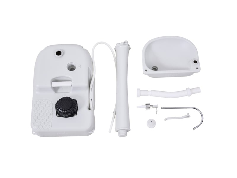 Lavabo mobile extérieur blanc avec pompe à pied, réservoir 17 l et roulettes, pratique pour le camping et les voyages - Conforama D
