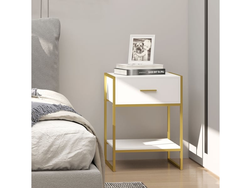  Table de chevet avec tiroir et étagère de rangement pour chambre, salon, bureau, style moderne, 45 x 40 x 60 cm, blanche  - Conforama C