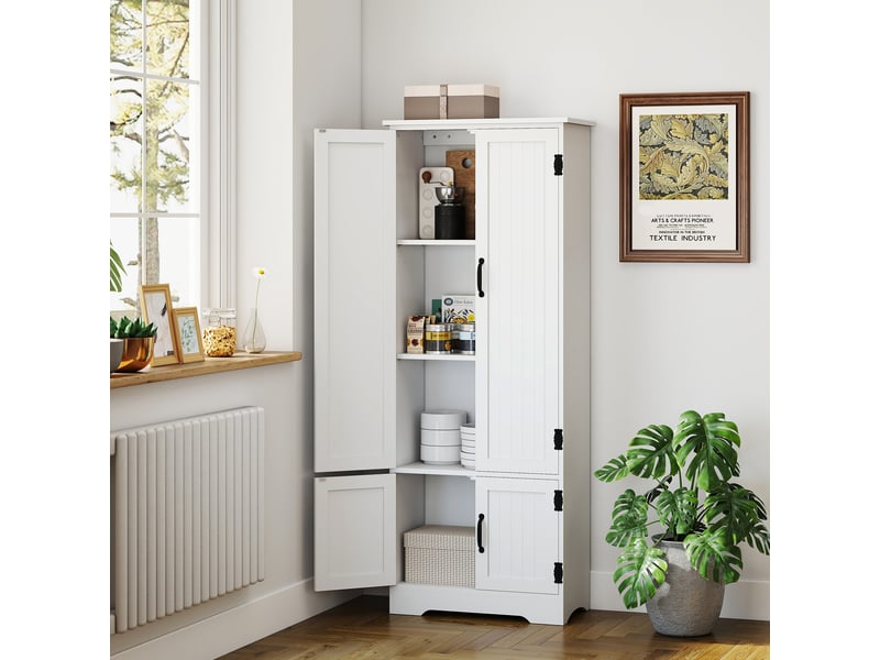  Buffet de cuisine armoire de cuisine contemporaine multi-rangements 2 placards 3 étagères mdf blanc panneaux particules  - Conforama D