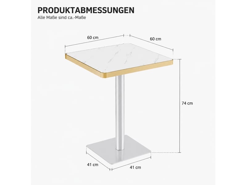 Table de salle à manger carrée pour 2 à 4 personnes avec piètement métal, effet marbre blanc, 60 × 60 × 74 cm - Conforama E