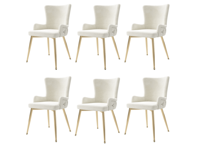  Lot de 6 chaises de salle à manger, chaise beige, tissu en velours, quatre pieds en métal doré  - Conforama A
