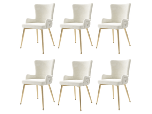 Lot de 6 chaises de salle à manger, chaise beige, tissu en velours, quatre pieds en métal doré