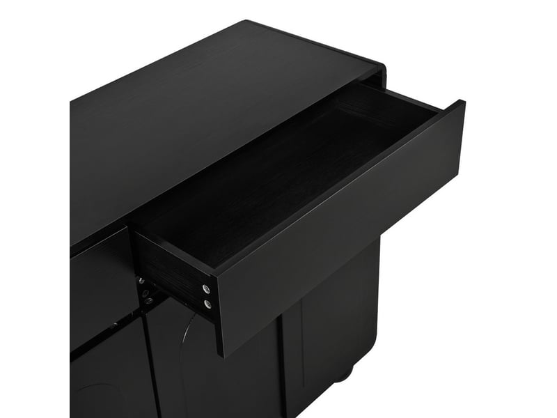  Buffet de salon à portes incurvées, meuble de rangement moderne en aggloméré et mdf, pieds ronds en métal, noir  - Conforama E