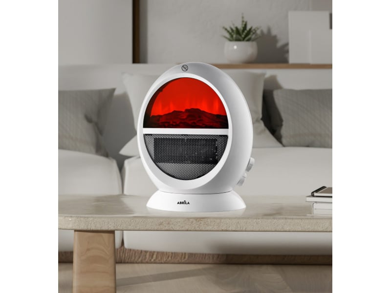  Chauffage soufflant ABRILA Mongol 2000 W blanc avec effet flamme, oscillant, thermostat réglable, 2 puissances et sécurité anti-basculement 232622001 - Conforama C