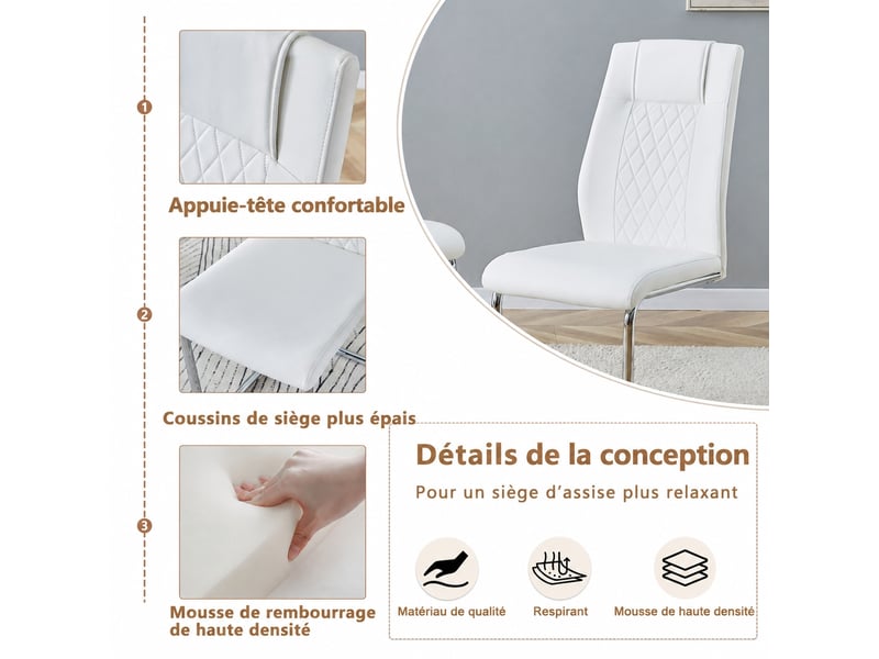 Lot de 4 chaises de salle à manger blanches en simili, 41 x 48 x 97 cm - Conforama D