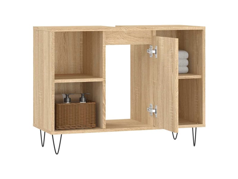  Meuble salle de bain rangement, commode chêne sonoma 80x33x60cm bois d'ingénierie shl2494  - Conforama D