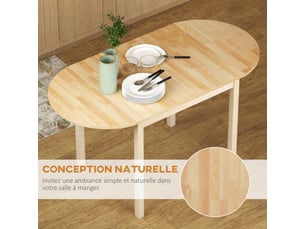 Table de salle à manger pliante ovale 140l x 70l x 75h cm en bois massif 2 abattants peu encombrante