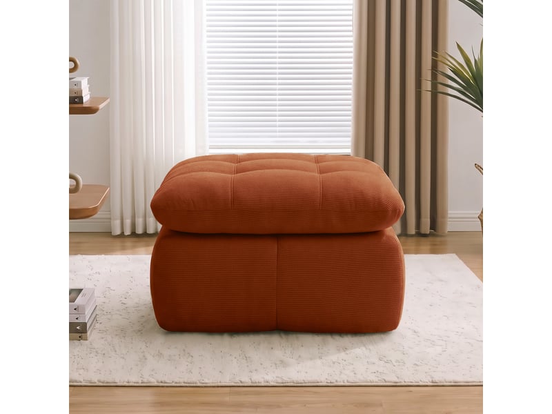 Pouf repose-pieds - 72 x 63 x 50 cm - ottoman en tissu chenille avec coussin moelleux - orange - Conforama C
