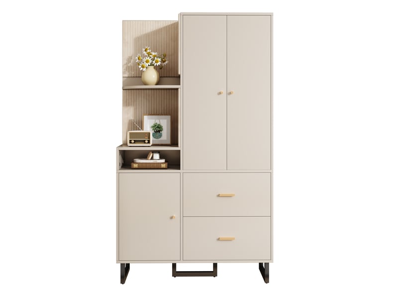  Armoire d'entrée 110x38x186 cm - vestiaire avec panneau rembourré, penderie, 2 tiroirs, rangement chaussures  - Conforama A