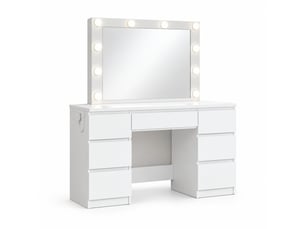 Coiffeuse 7 tiroir(s) Miroir LED intégrée avec 0 tabouret(s) inclu(s)  <strong>DESVIAE</strong> <strong></strong>  coloris blanc