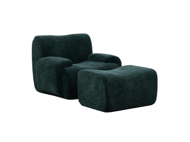 Fauteuil avec pouf, tissu chenille vert, mousse haute élasticité 30d, emballage sous vide, sans montage - Conforama A