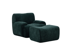 Fauteuil avec pouf, tissu chenille vert, mousse haute élasticité 30d, emballage sous vide, sans montage