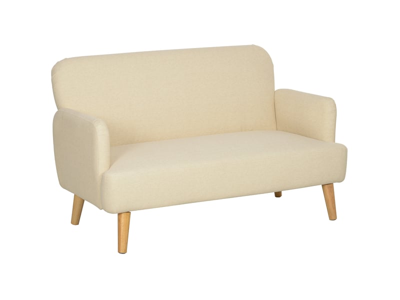  Canapé 2 places ulevr en velours blanc crème 130 x 74 x 79 cm, assise rembourrée 21 cm, pieds en bois  - Conforama A