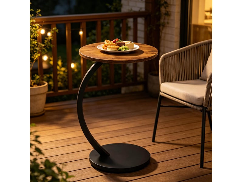  Table d’appoint ronde en c, plateau en mdf mélaminé, noir et effet bois vintage  - Conforama C
