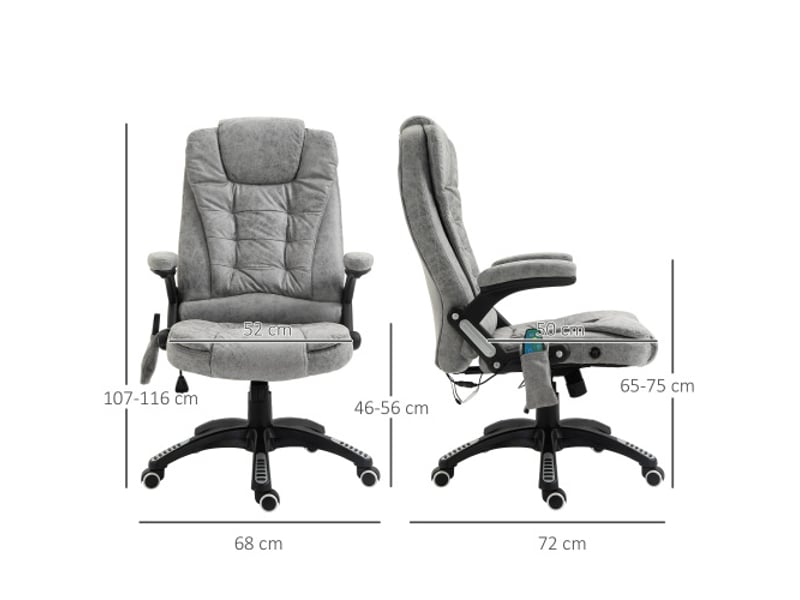  Chaise de bureau ergonomique avec massage et chaleur, 6 points, réglable, gris, 68x72x110-120 cm  - Conforama C