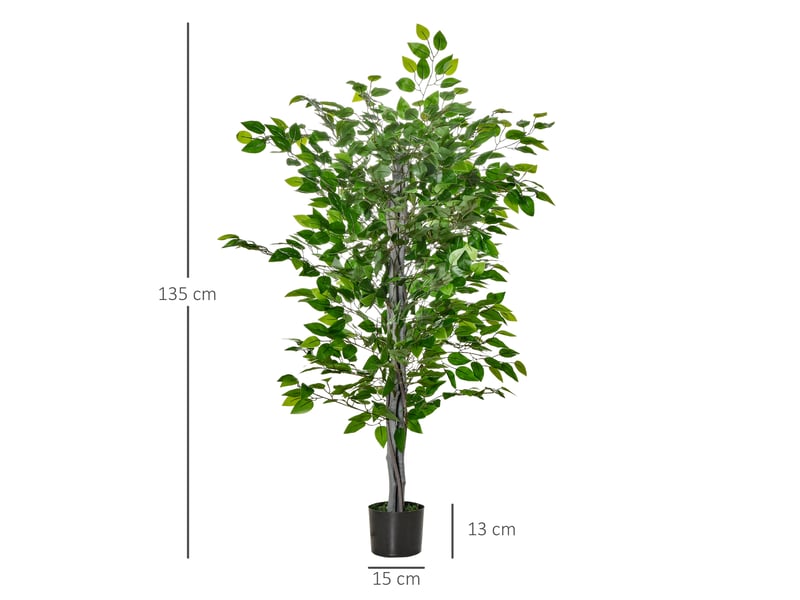  Arbre artificiel plante artificielle ficus h.1,35 m tronc branches liane lichen feuilles grand réalisme pot inclus  - Conforama E
