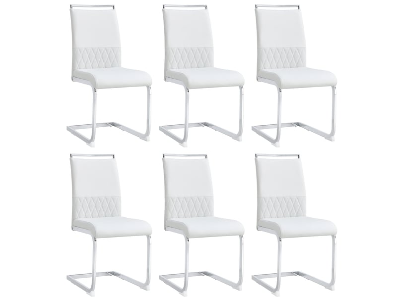 Lot de 6 chaises de salle à manger à dossier haut en similicuir et lin blanc - Conforama A