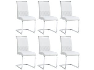 Lot de 6 chaises de salle à manger à dossier haut en similicuir et lin blanc