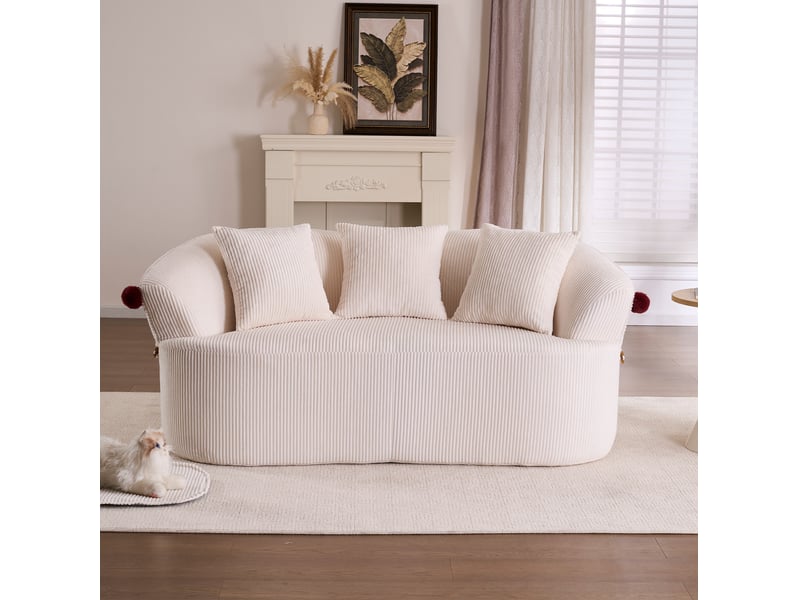 Canapé 2 places incurvé en velours côtelé blanc 163x93x68 cm - Conforama R