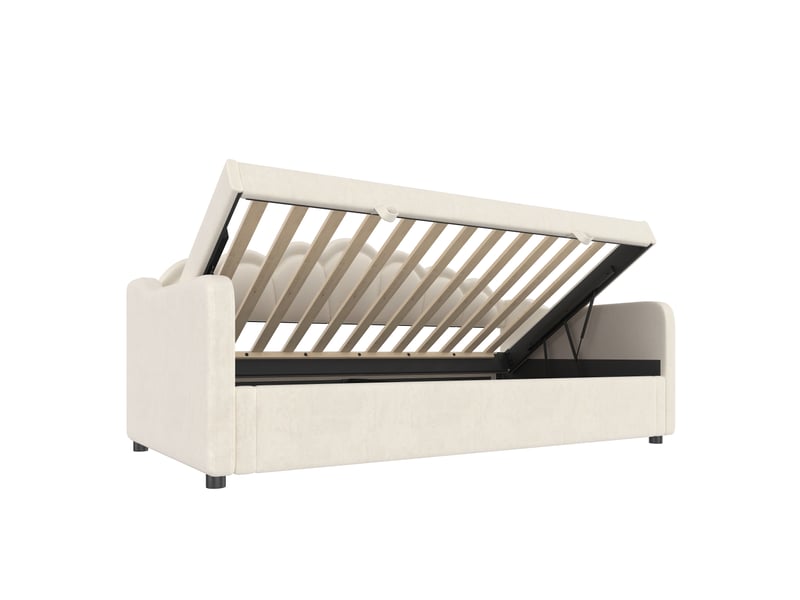  Lit banquette beige 90x200 cm en velours, rangement hydraulique, led multicolore  - Conforama D