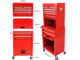 Meuble de rangement à 6 tiroirs verrouillables, roulettes avec freins pour garage, acier rouge, 58,6 × 37,5 × 71,8 cm