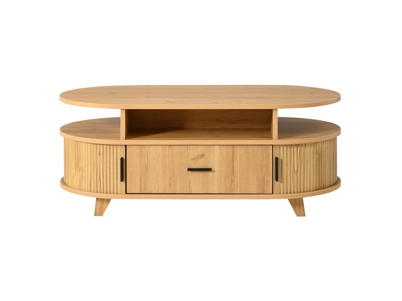  Table basse ovale avec tiroir, table salon en mdf effet bois naturel, 100x50x40 cm  - Conforama R