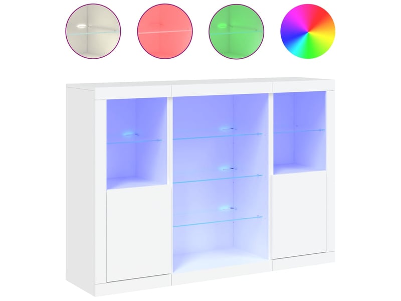  Buffets avec lumières led 3 pcs - bahut - meuble de rangement blanc bois d'ingénierie  - Conforama A