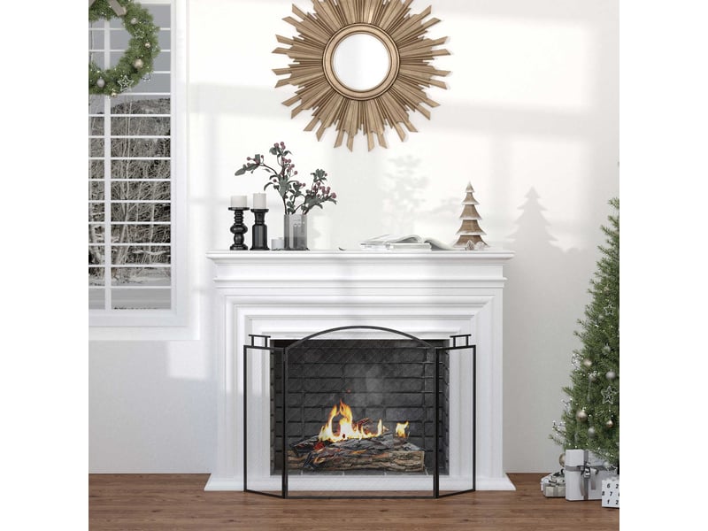  Pare-feu pour cheminée ou poêle – pare-feu pliable en 3 parties – dimensions : 110 cm (l) x 24 cm (p) x 76,5 cm (h) – acier noir  - Conforama C