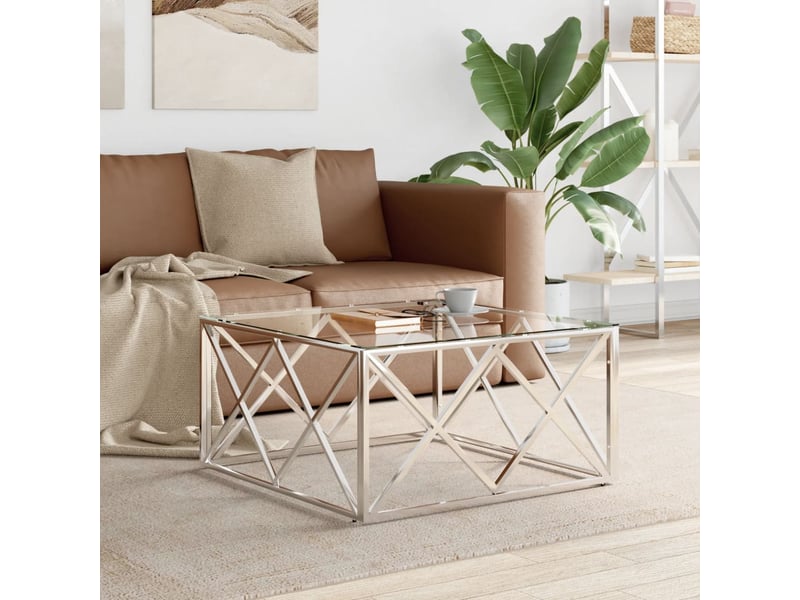  Table basse | table d'appoint salon 80x80x40 cm acier inoxydable et verre shl1126  - Conforama B