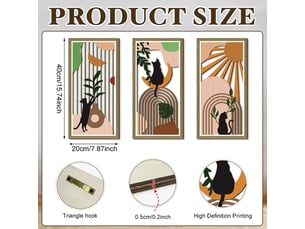 Ensemble de 3 tableaux abstraits bohèmes – décoration murale – décoration murale en bois (20 x 40 cm, environ 0,5 cm d'épaisseur)