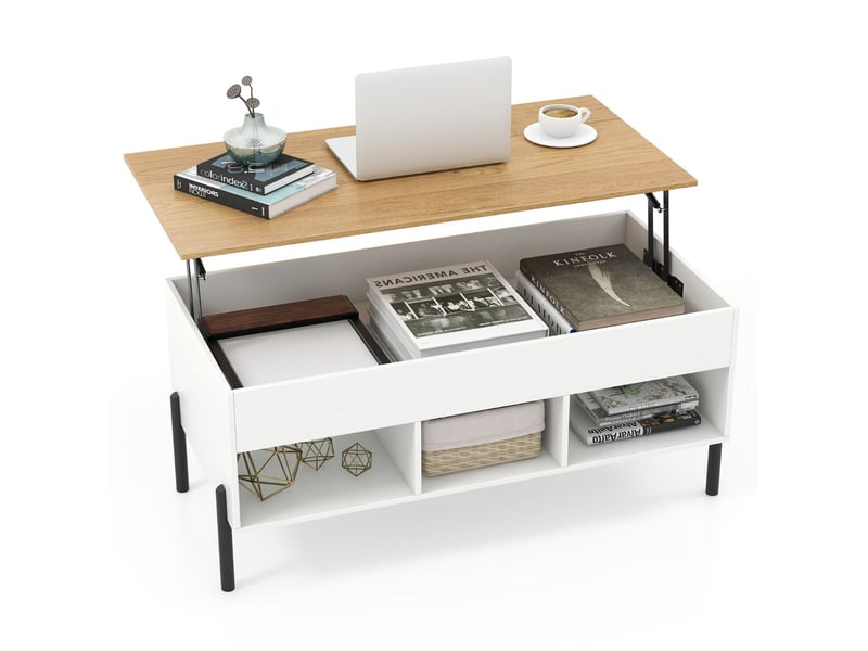  Table basse relevable 100 x 50 x 45 cm avec rangement caché usage fonctionnel moderne en bois d'ingénierie blanc 20_0018894  - Conforama A