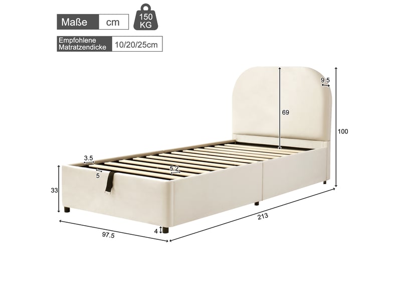  Modenvie lit enfant coffre 90x200 cm - rangement hydraulique, sommier inclus, sans matelas - beige  - Conforama C