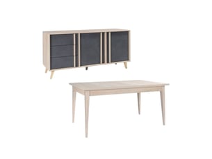 Salle à manger complète malmo avec table 6 places 160 cm et buffet 165 cm – chêne clair et gris