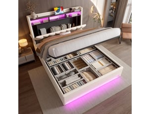 Lit avec rangement 140x200 cm <strong>MODENVIE</strong> <strong></strong> coloris beige