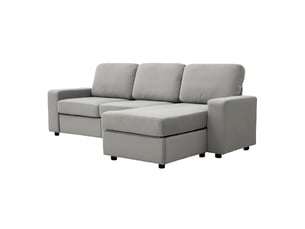 Canapé d'angle réversible fixe <strong>KORFEE</strong> <strong></strong> 3 places Polyester gris avec coffre de rangement