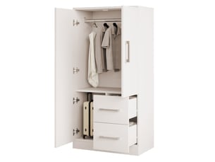 Armoire à 2 portes avec 2 tiroirs et grand espace de rangement pour chambre d'enfant, blanc, 70 × 40 × 135 cm