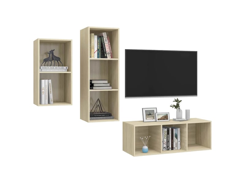 Ensemble de meubles tv 3 pcs chêne sonoma bois d'ingénierie shl36046  - Conforama C