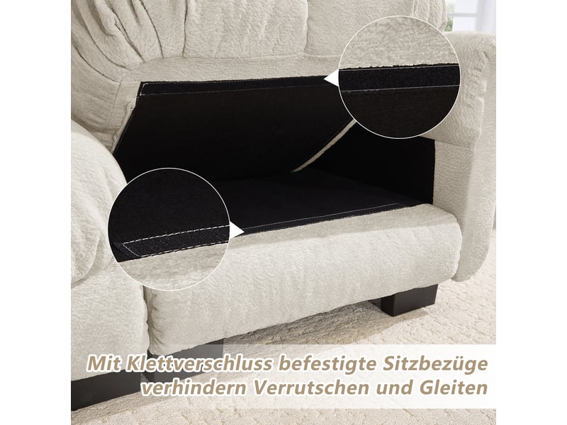 Canapé modulaire 4 places à coussins matelassés - lpospi - dossier ergonomique en chenille kaki clair 330 × 86 × 90 cm - Conforama E
