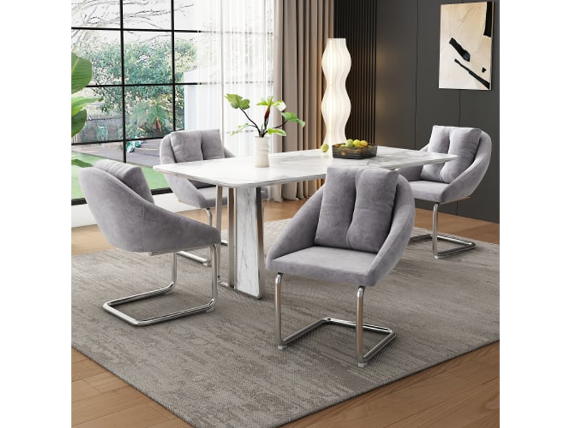  Lot de 4 chaises de salle à manger pivotantes en velours gris 59x65x82 cm  - Conforama D