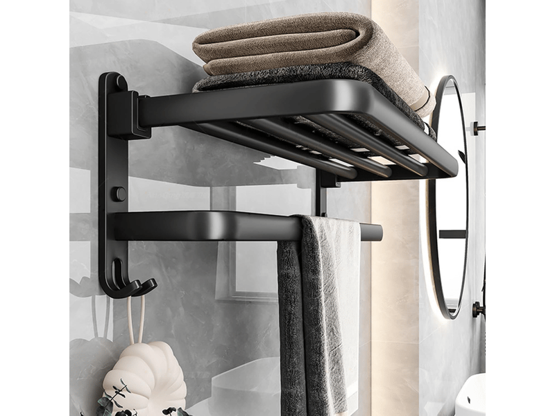  Porte-serviettes de salle de bain, porte-serviettes mural, porte-serviettes sur pied, noir, 50 cm  - Conforama C