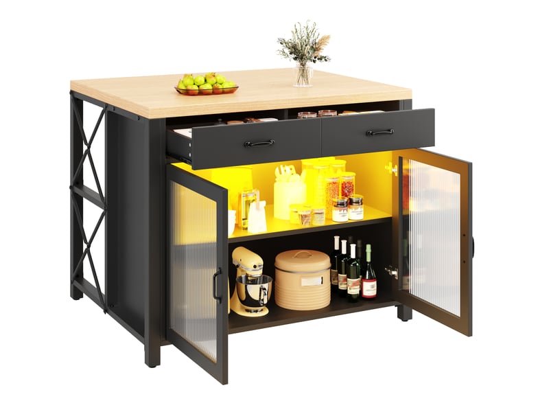  Îlot de cuisine noir avec rangement et éclairage led homvra  - Conforama A