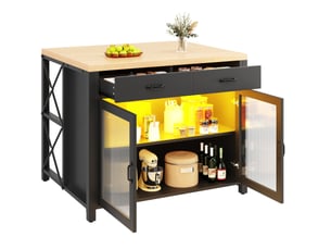 Îlot de cuisine noir avec rangement et éclairage led homvra