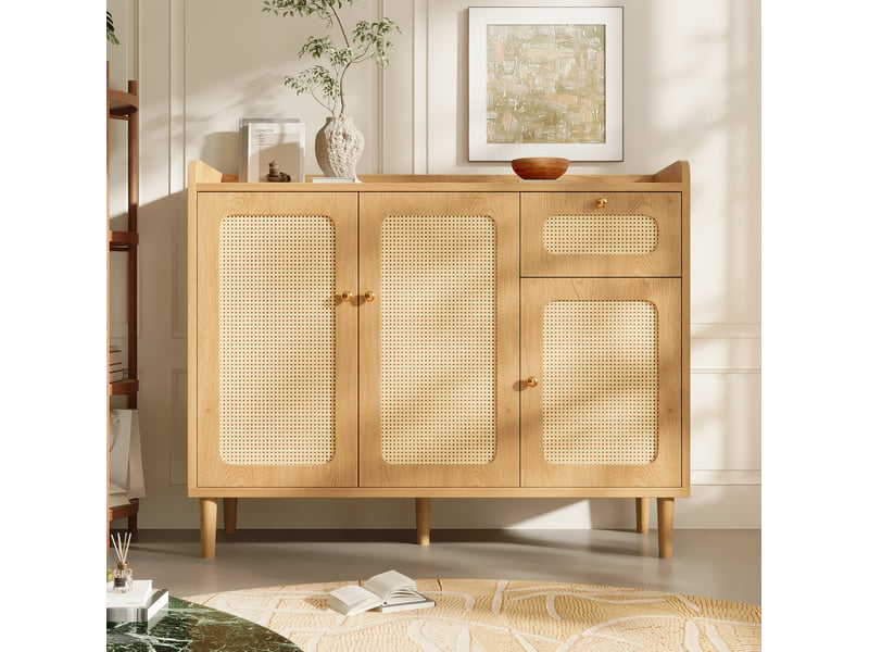  Buffet et enfilade 3 portes, 1 tiroir, étagères réglables, fermeture douce, pour salon, mdf chêne, 120 × 40 × 91 cm  - Conforama C