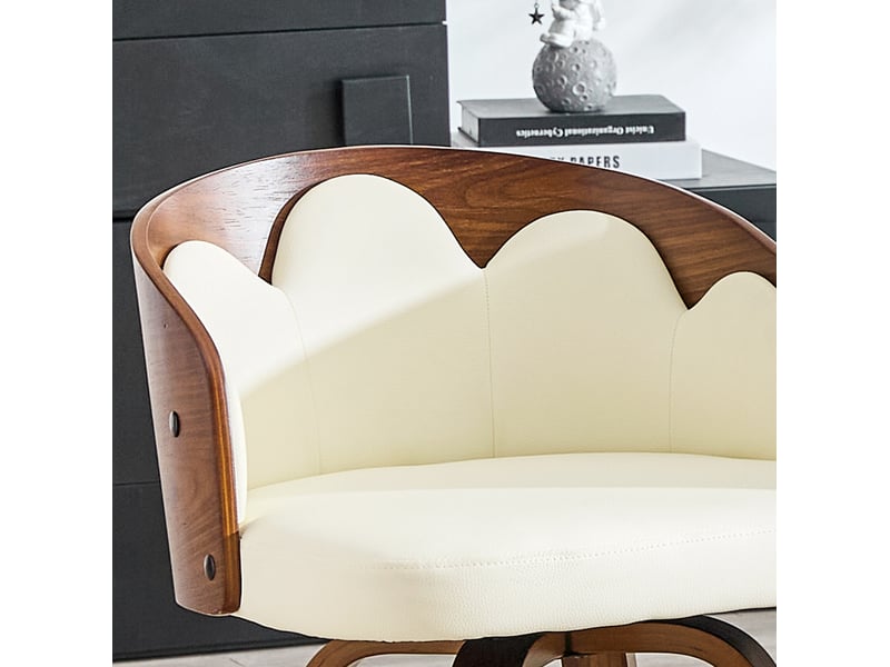  Lot de 2 tabourets de bar, tabouret de bar dossier fleur, bois courbé, assise pu, moderne, repose-pieds métal, blanc  - Conforama E