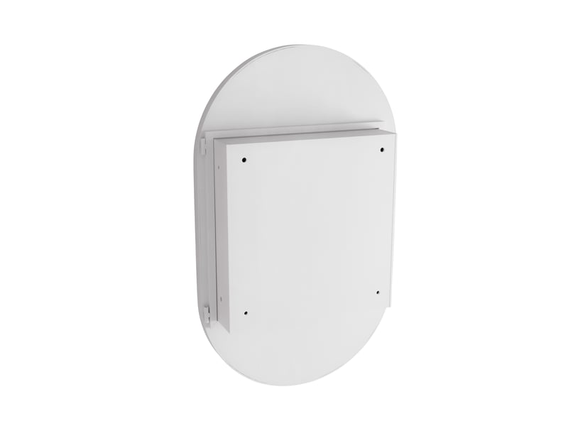  Armoire miroir murale ovale blanche, cadre métal, étagères réglables, encastrable  - Conforama E