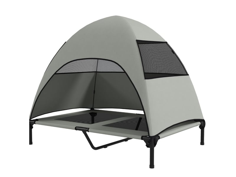  Lit surélevé extérieur avec toit 106 x 76 x 99 cm – gris clair – aéré et portable pour grands animaux  - Conforama A