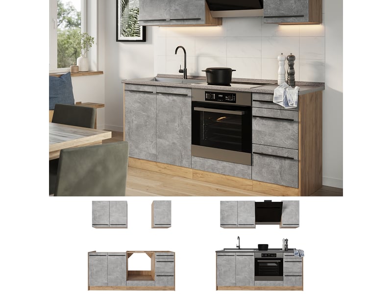  Vicco cuisine, bétonchêne doré, 180cm, pt marbre  - Conforama D